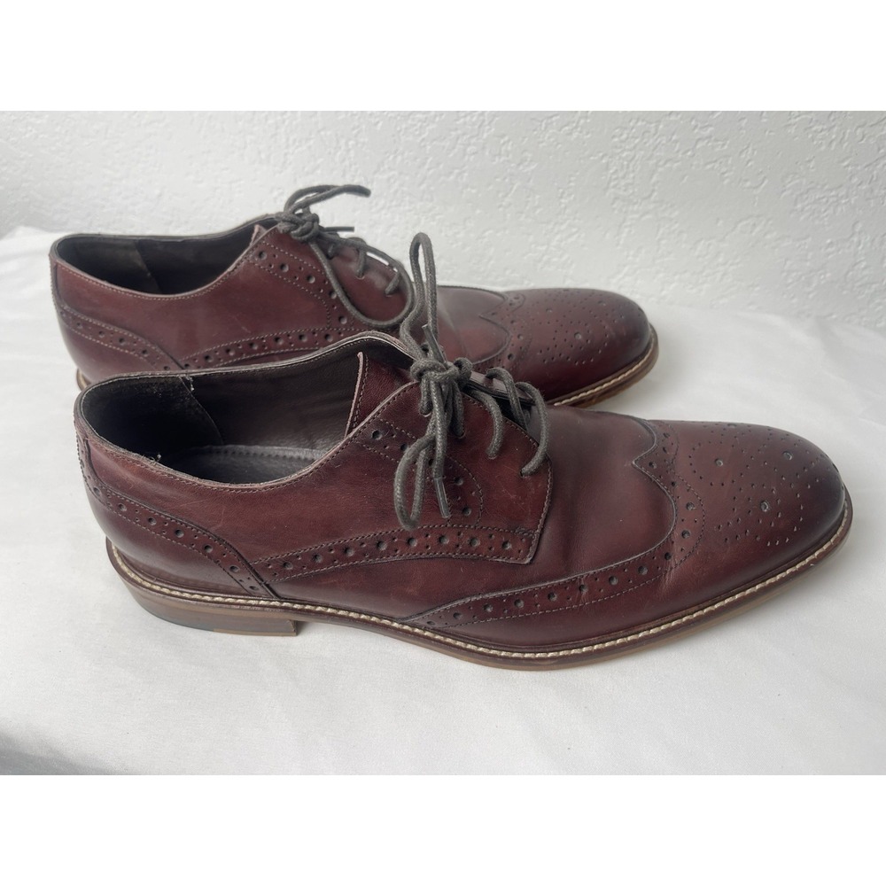 Joseph Abboud Mens 10.5 Cherry Brown Leather Cap Toe Dress Shoes